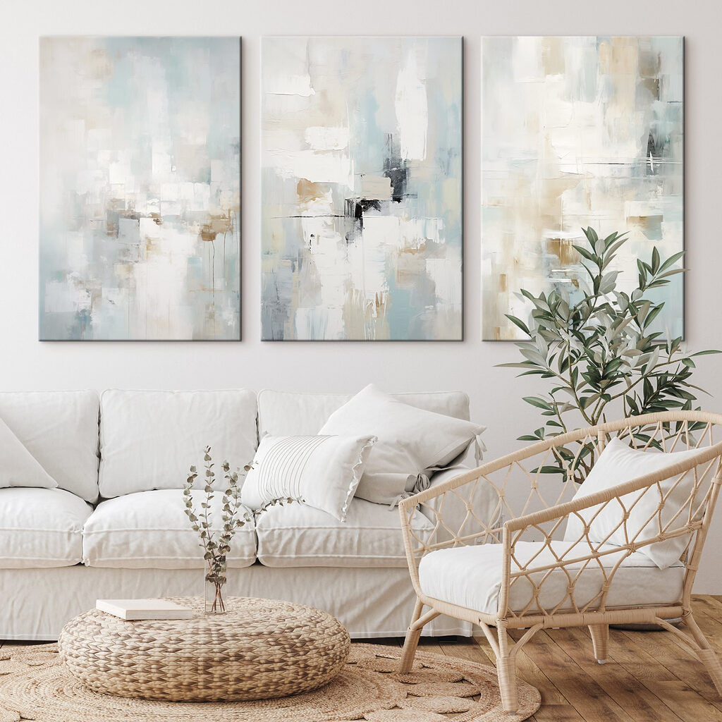 Verzameling kunstwerken in een interieur
