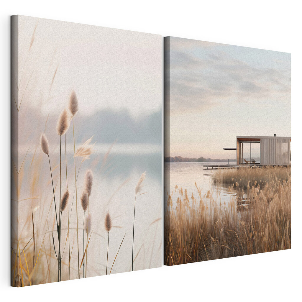 Meer met een steiger en een klein gebouwtje — productweergave