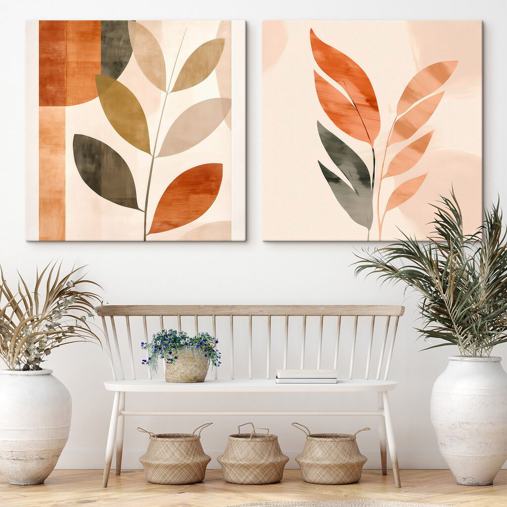 Abstracte bladeren in aardetinten — interieur 1