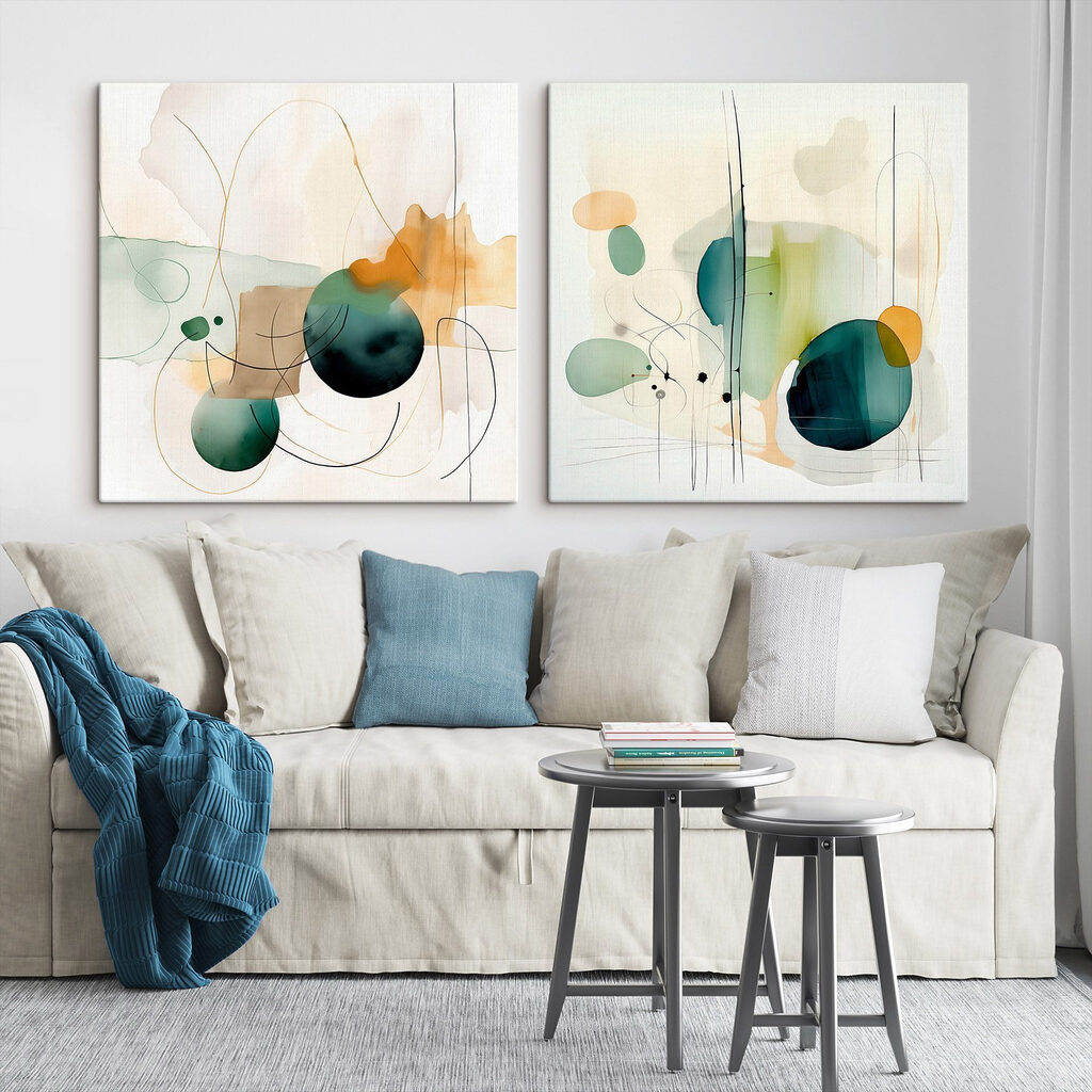 Twee kunstwerken in een interieur