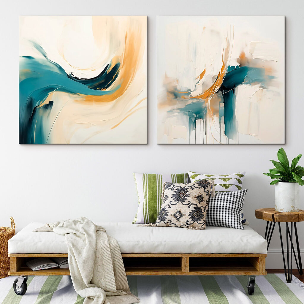 Twee schilderijen in verschillende kleuren — interieur 1