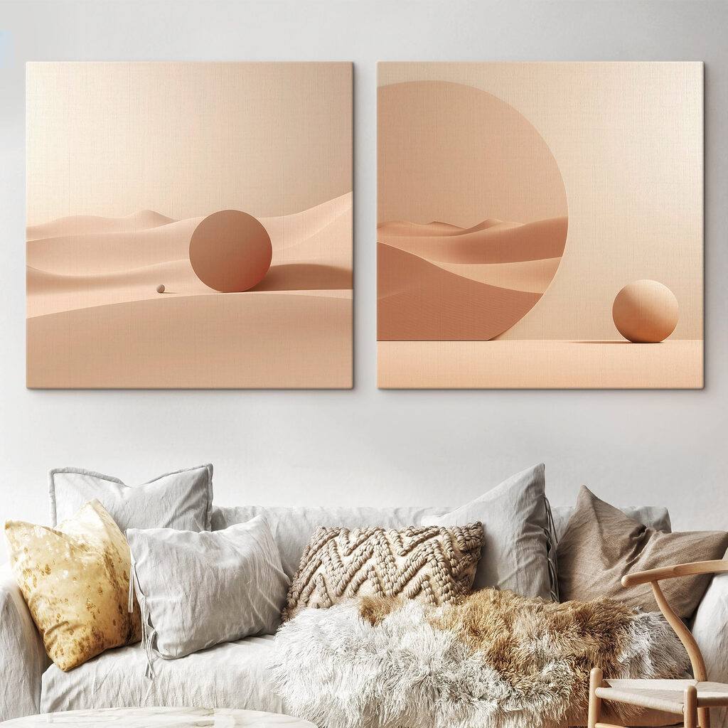 Een reeks foto’s van een woestijn in een interieur