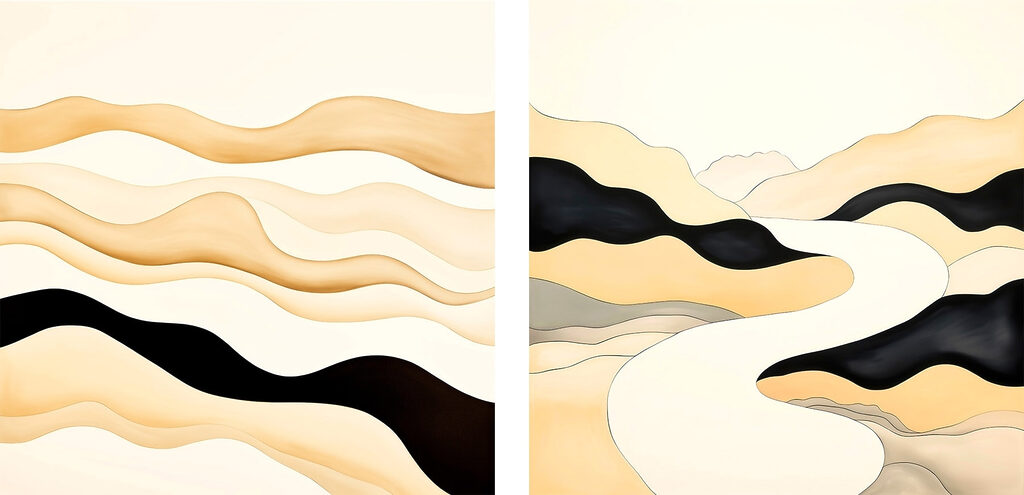 Schilderij van een man in de woestijn — volledig ontwerp