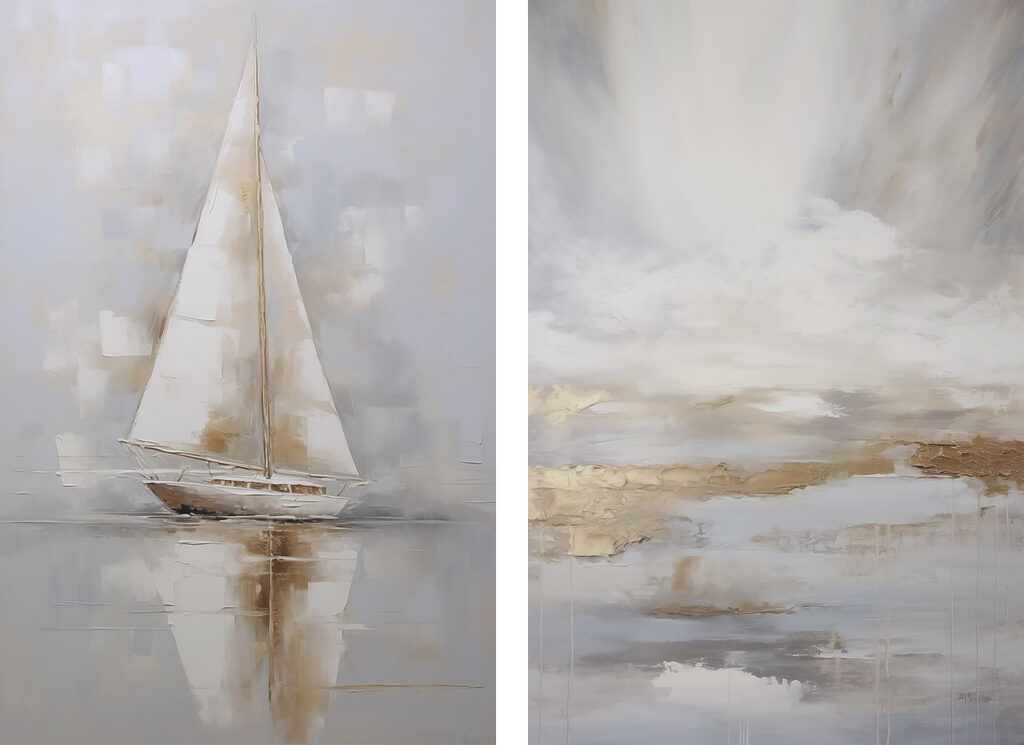 Schilderij van een zeilboot op het water — volledig ontwerp