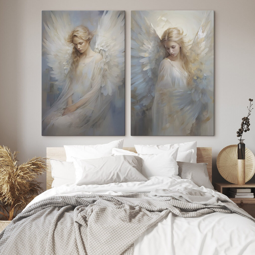 Vrouw met vleugels in een witte jurk — interieur 1