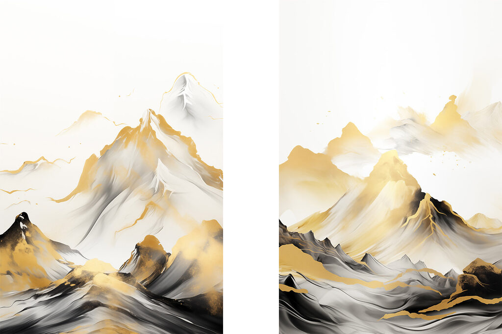 Schilderij van bergen en golven — volledig ontwerp