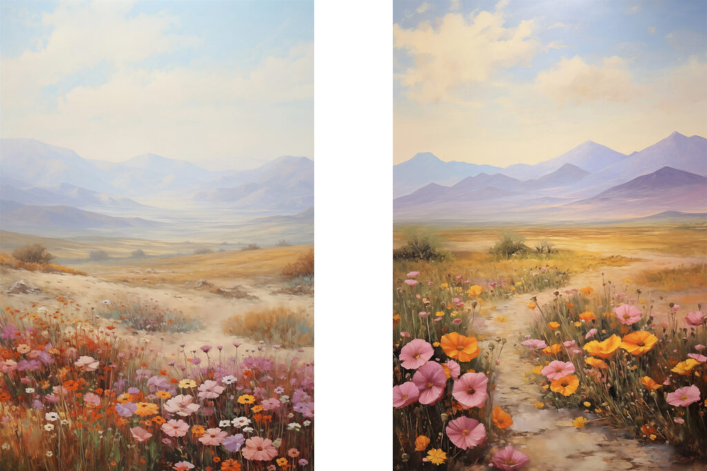 Schilderij van een landschap met bloemen — volledig ontwerp