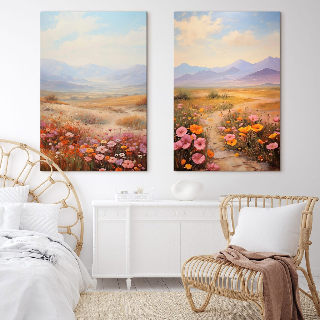 Schilderij van een landschap met bloemen — interieur 1