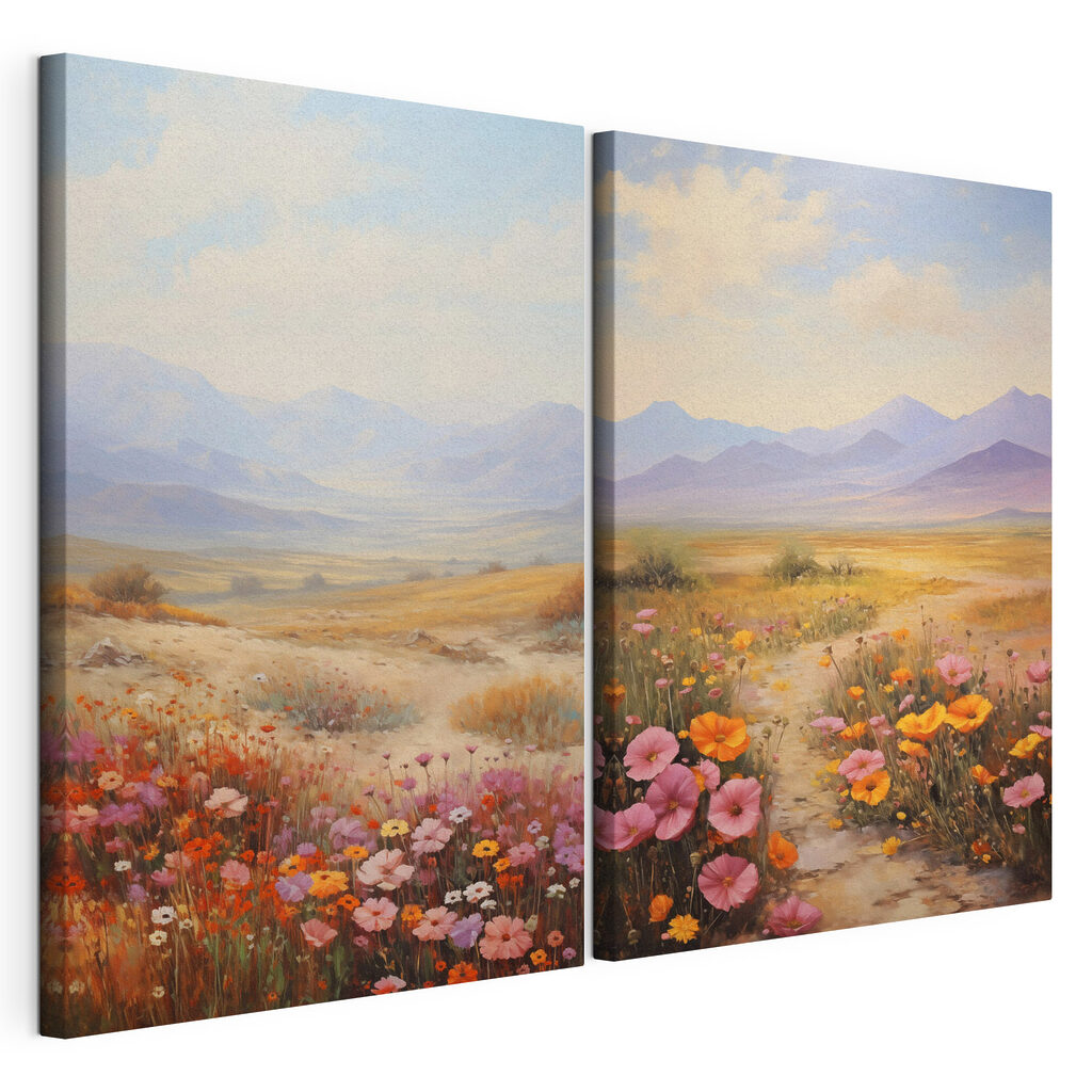 Schilderij van een landschap met bloemen — productweergave
