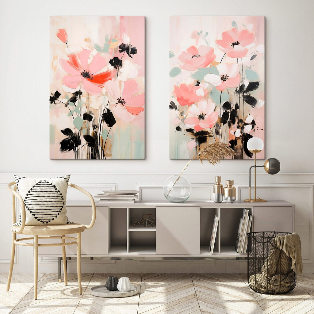 Schilderij van bloemen op een witte achtergrond — interieur 1