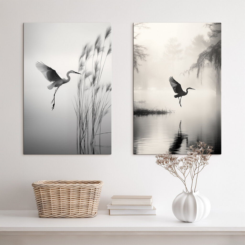 Vogel die over het water vliegt in een interieur