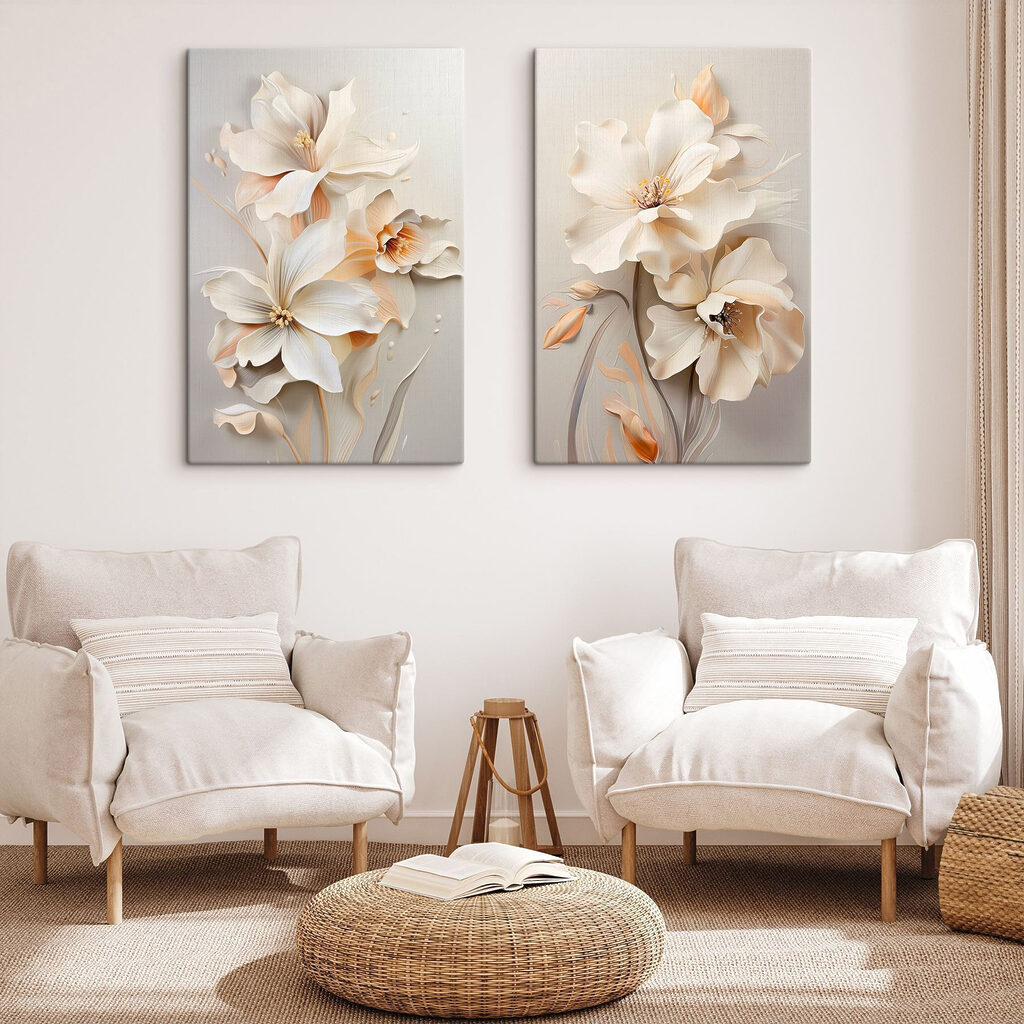 Bloesems in zachte, rustgevende tinten in een interieur