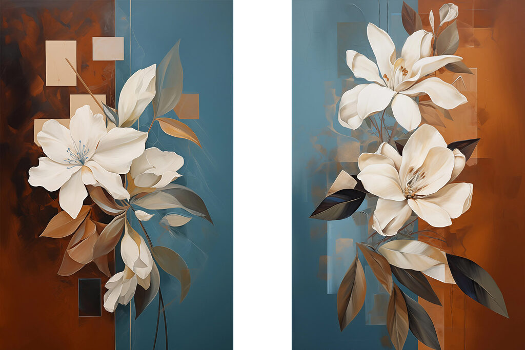 Schilderij van witte bloemen — volledig ontwerp