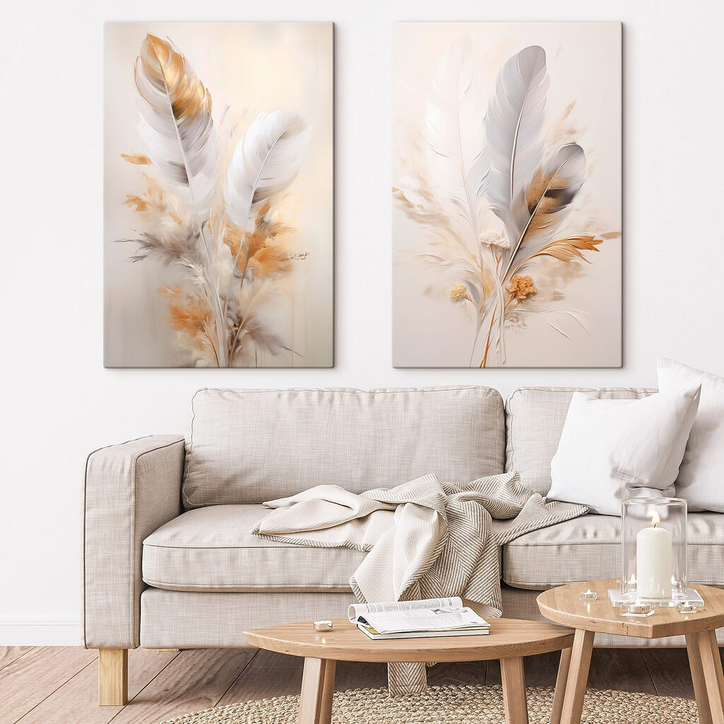 Schilderij van veren en bloemen — interieur 2