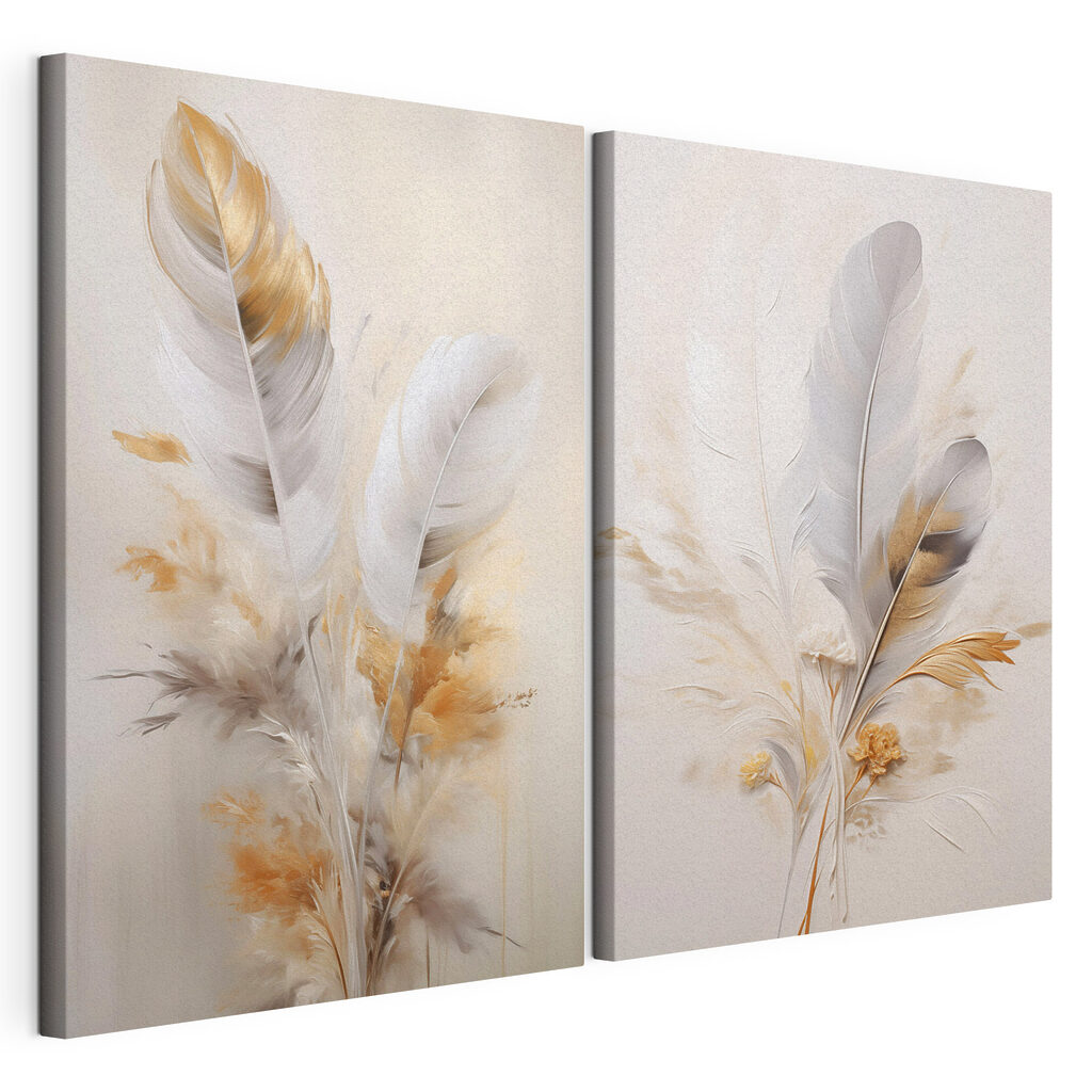 Schilderij van veren en bloemen — productweergave