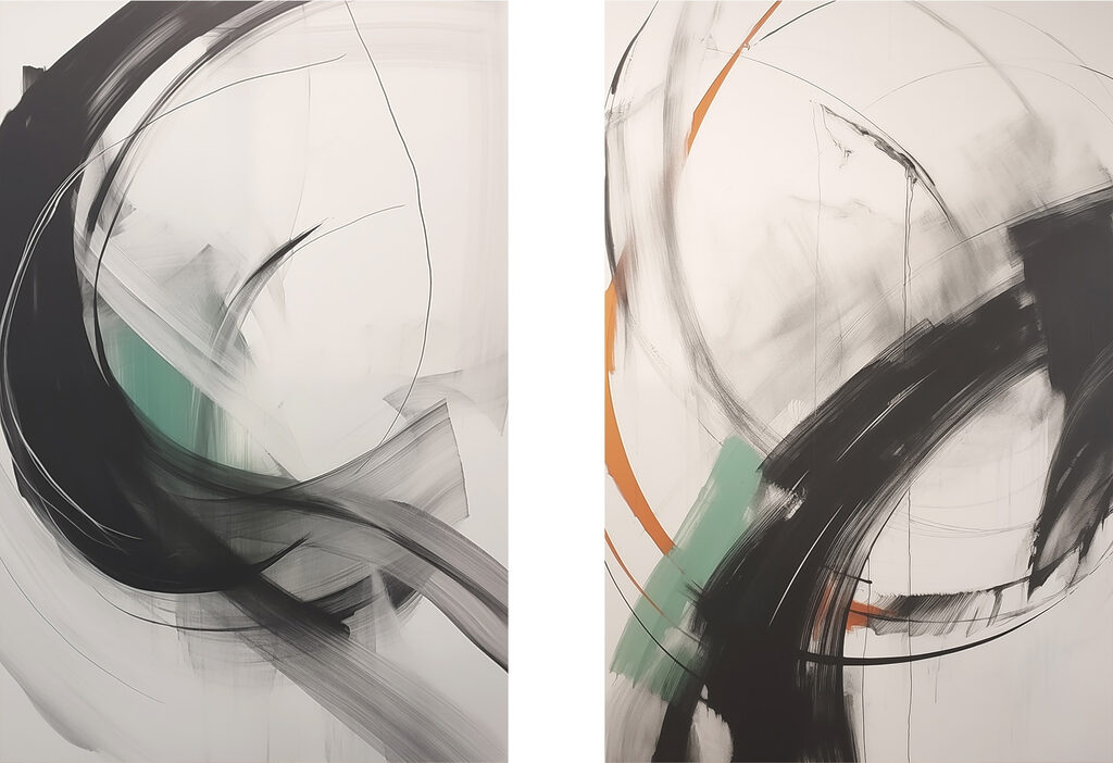 Dynamische penseelstreken in monochrome harmonie — volledig ontwerp