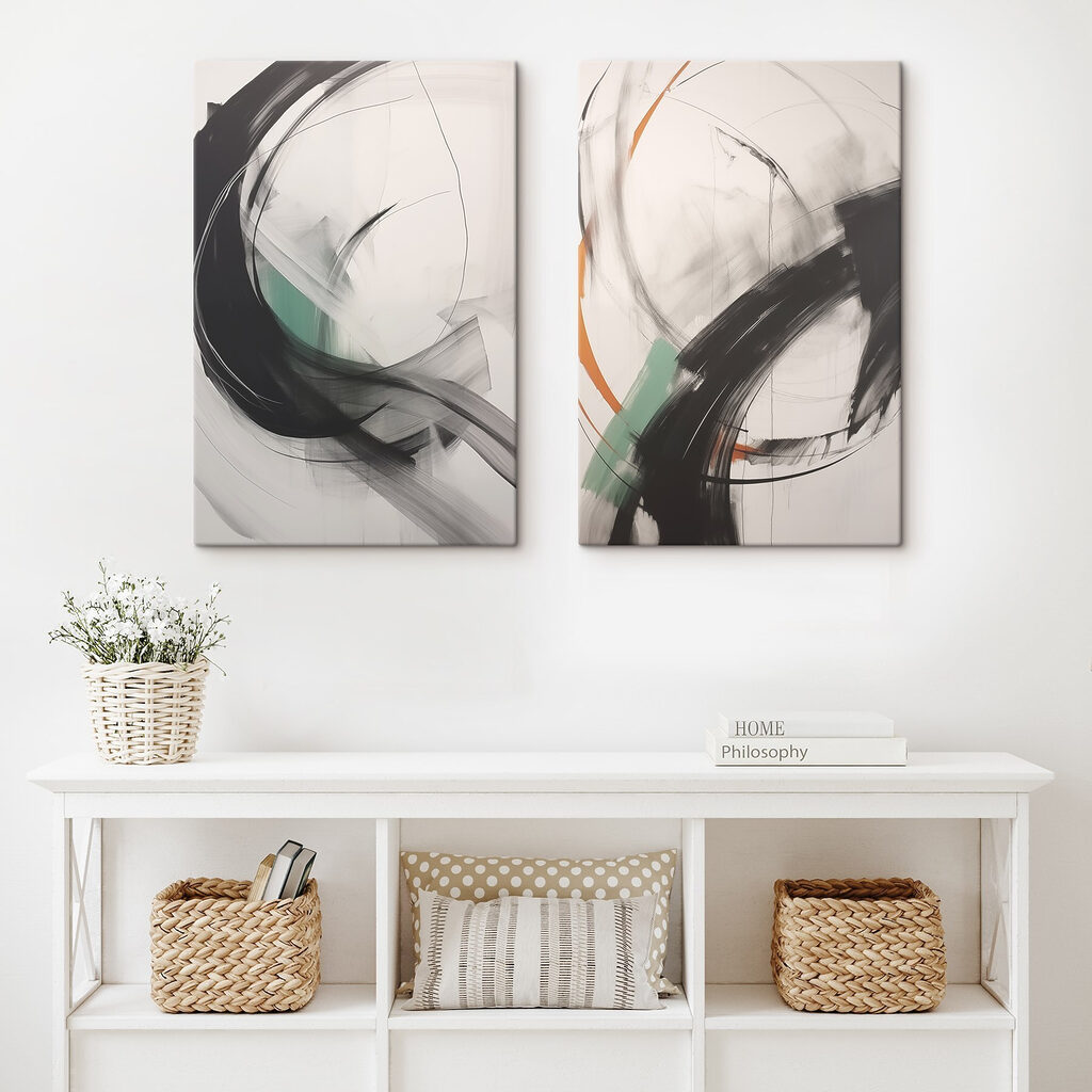 Dynamische penseelstreken in monochrome harmonie — interieur 1