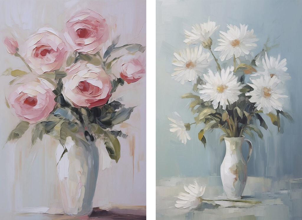 Schilderij van bloemen in een vaas — volledig ontwerp