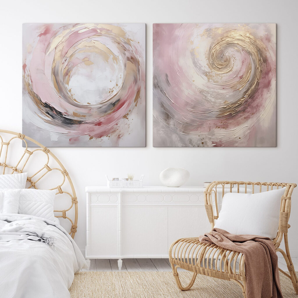 Schilderij van een spiraal in een interieur