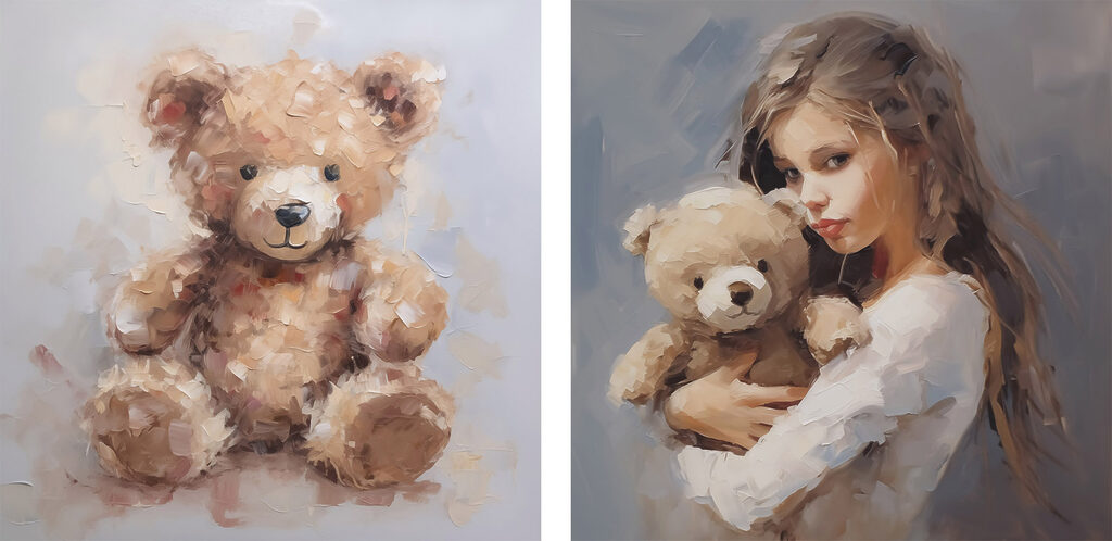 Meisje met een knuffelbeertje in haar armen — volledig ontwerp