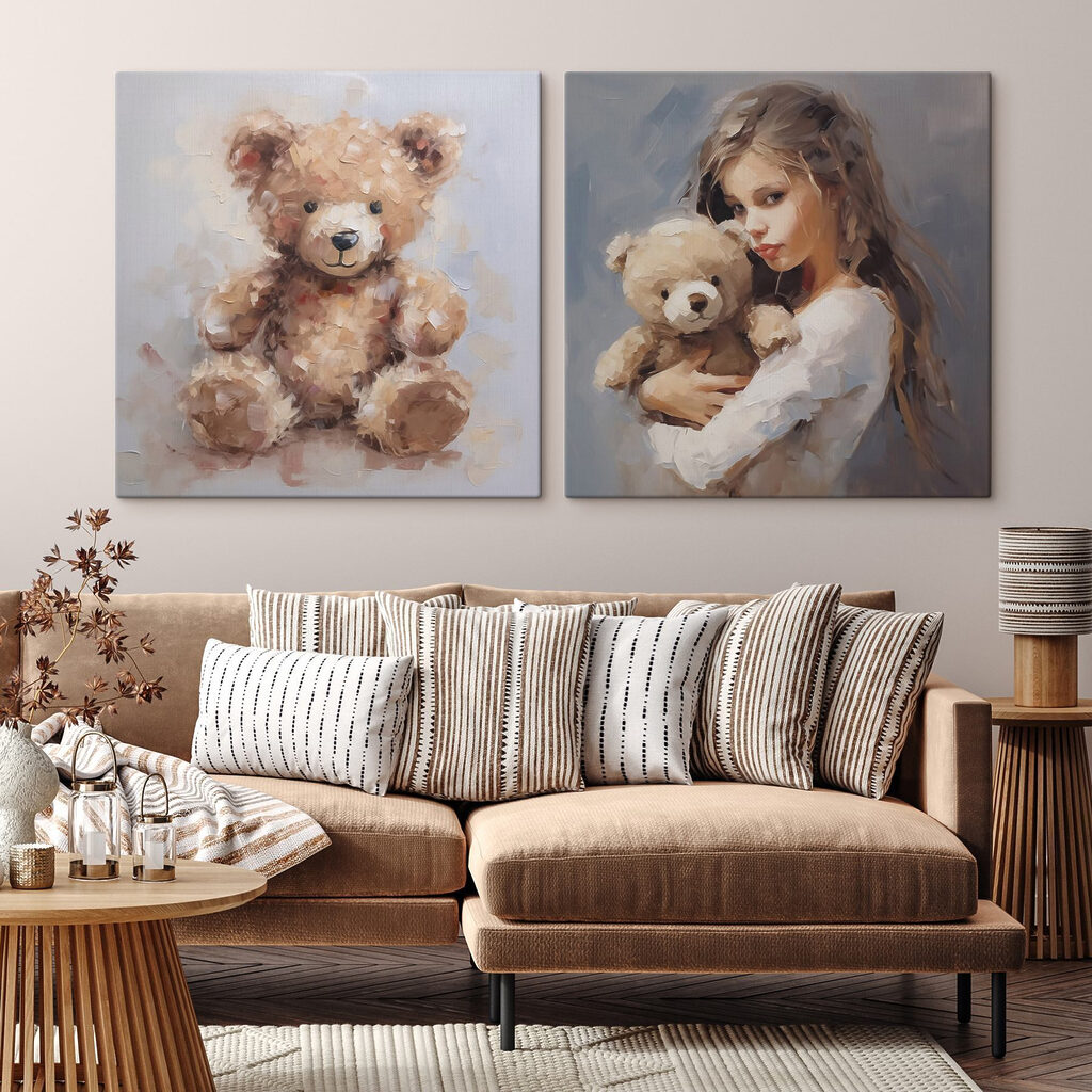 Meisje met een knuffelbeertje in haar armen — interieur 2