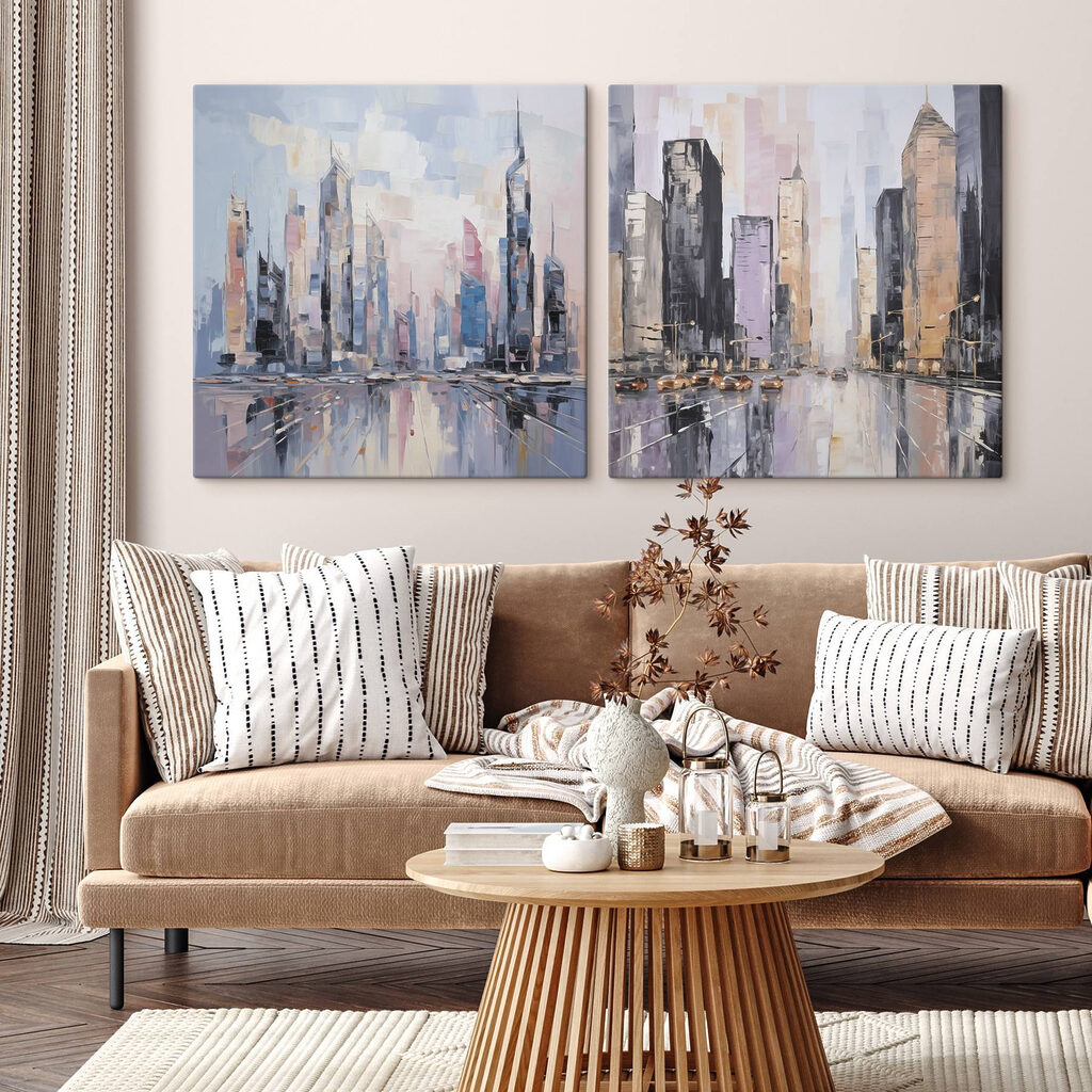 Schilderij van een stad in een interieur