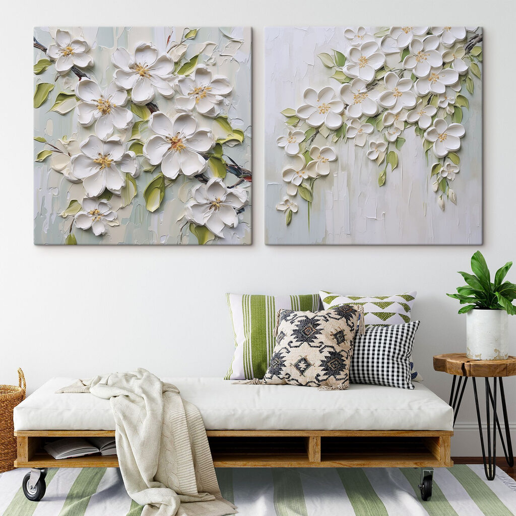 Schilderij van bloemen op een witte ondergrond — interieur 2