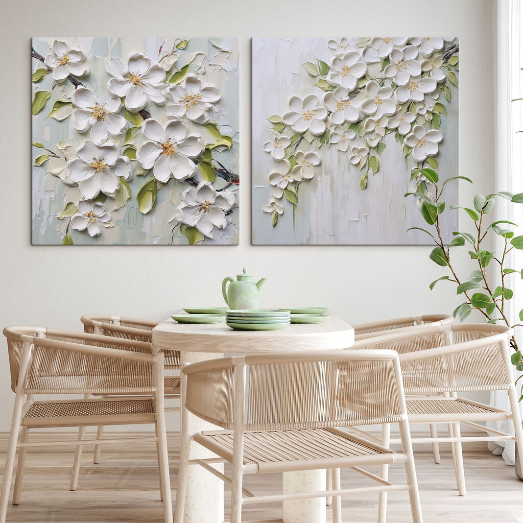Schilderij van bloemen op een witte ondergrond — interieur 1
