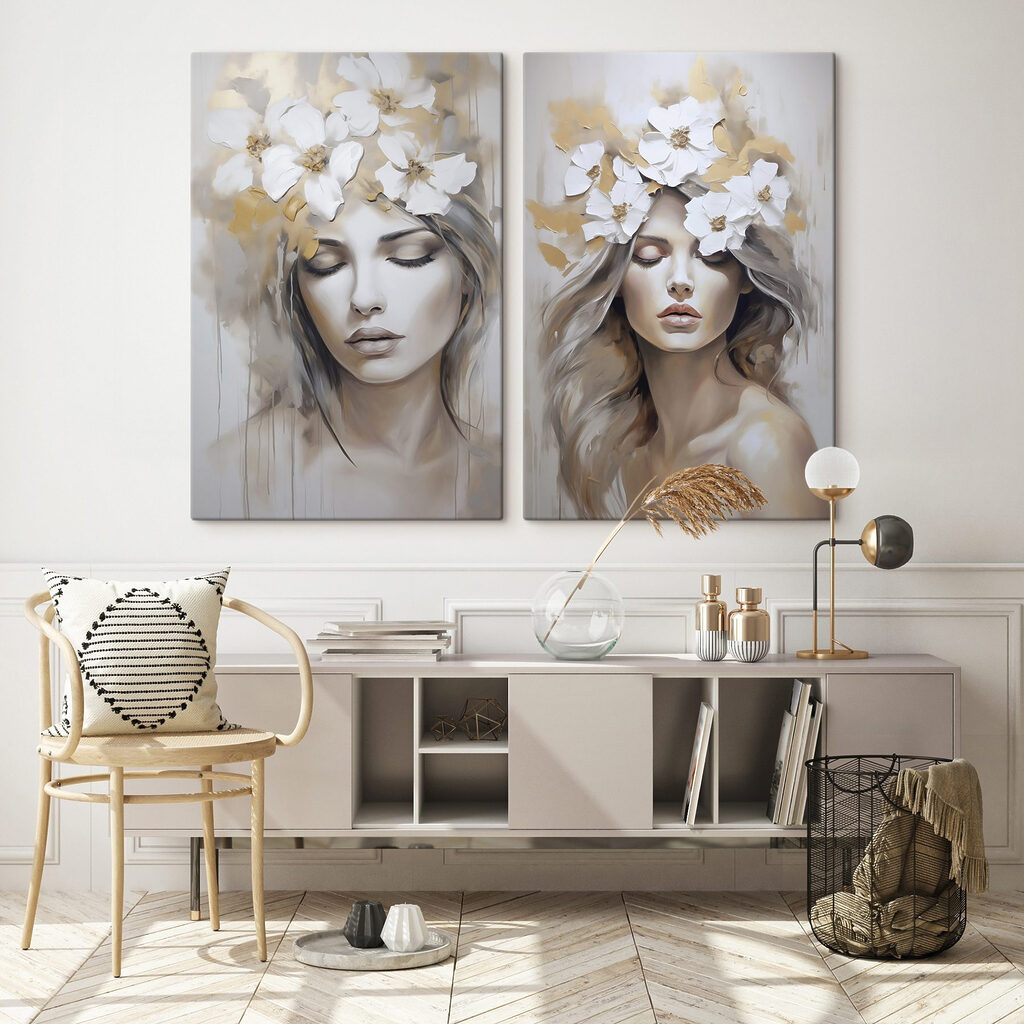 Schilderij van een vrouw met bloemen op haar hoofd — interieur 1