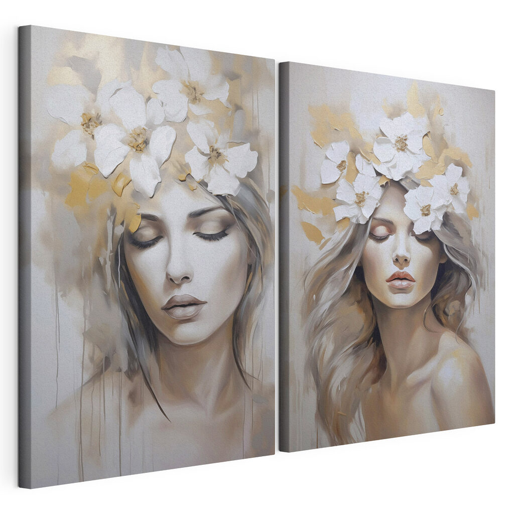 Schilderij van een vrouw met bloemen op haar hoofd — productweergave