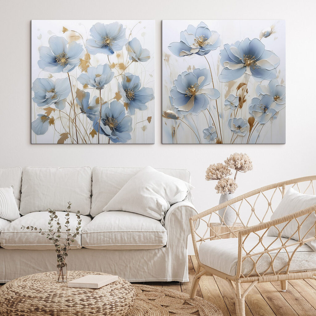 Schilderij van bloemen op een witte ondergrond — interieur 1