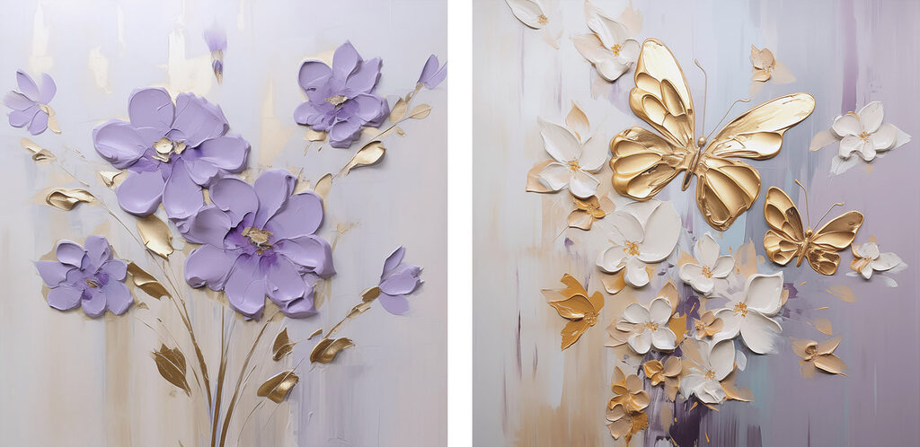 Schilderij van bloemen en vlinders — volledig ontwerp