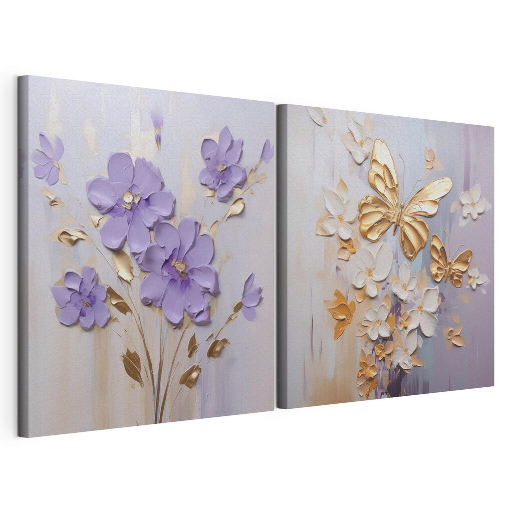 Schilderij van bloemen en vlinders — productweergave