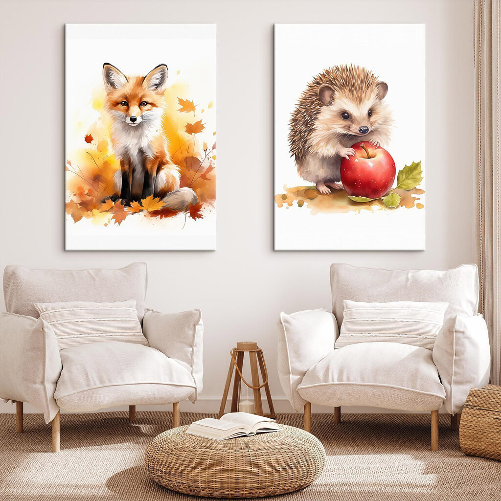 Een vos en een egel die een appel vasthouden — interieur 2