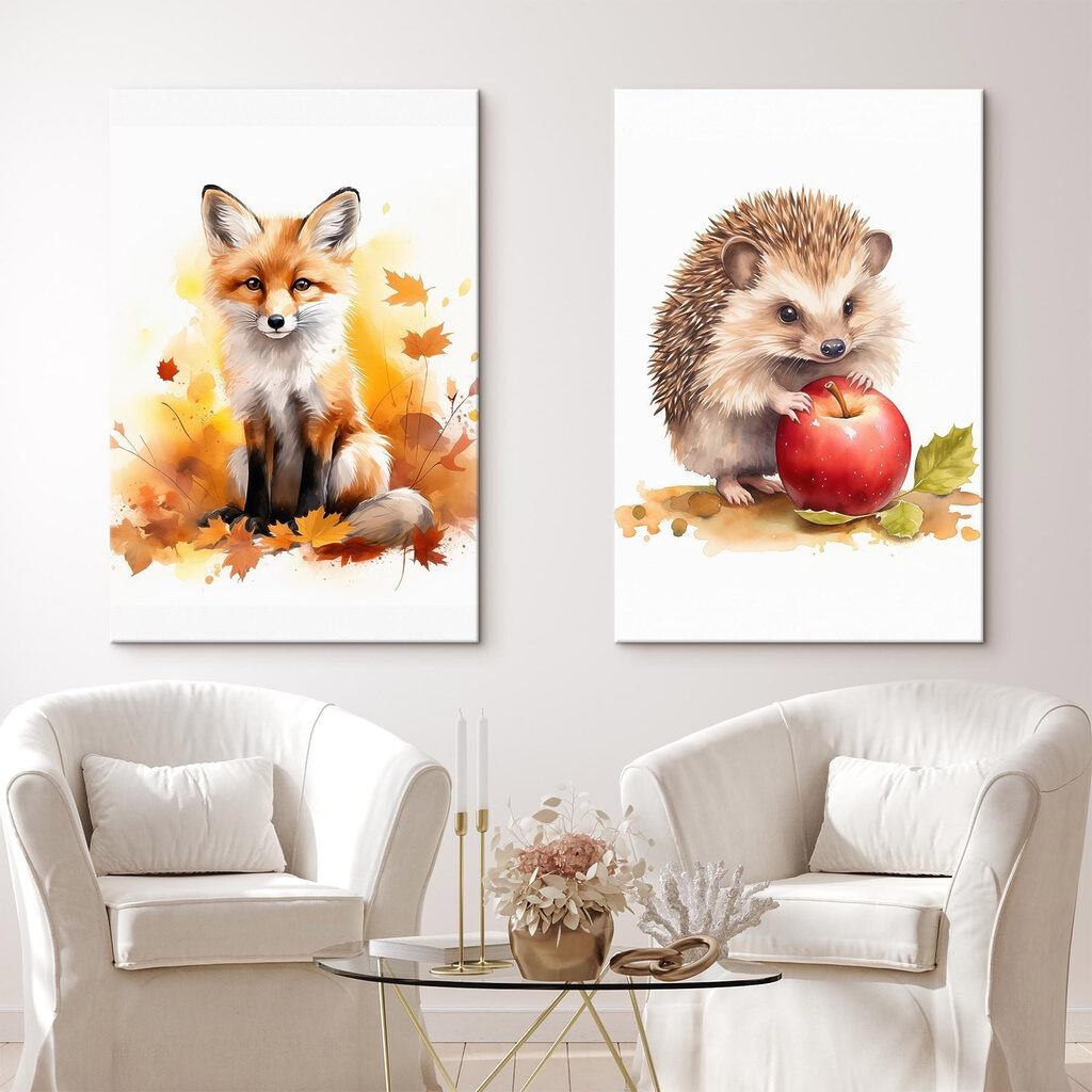 Een vos en een egel die een appel vasthouden — interieur 1