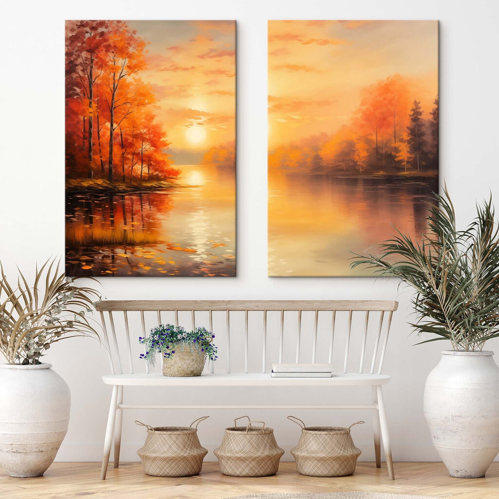 Schilderij van een meer en een zonsondergang — interieur 2