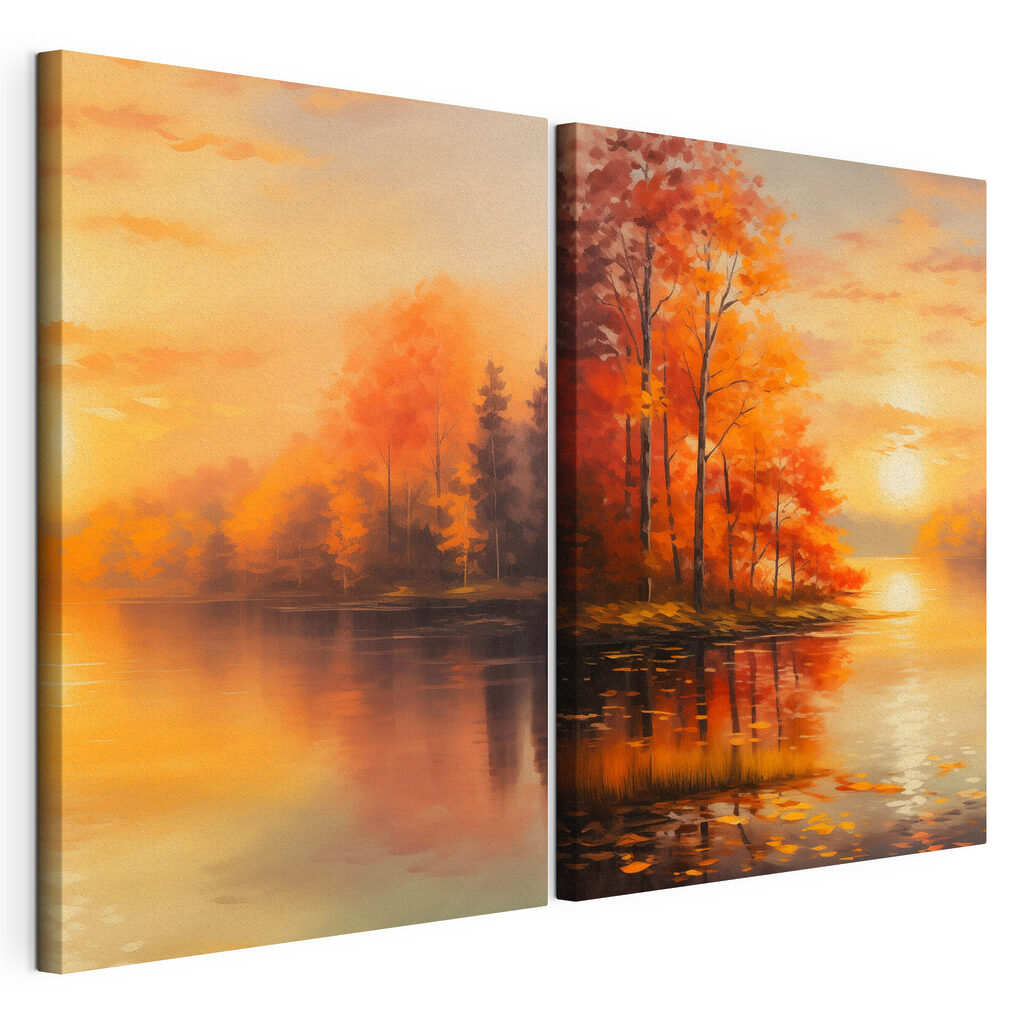 Schilderij van een meer en een zonsondergang — productweergave