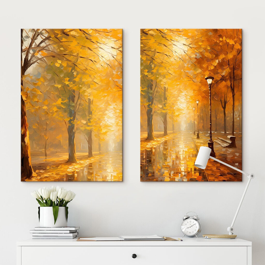 Schilderij van een straat met bomen en een lantaarnpaal — interieur 2