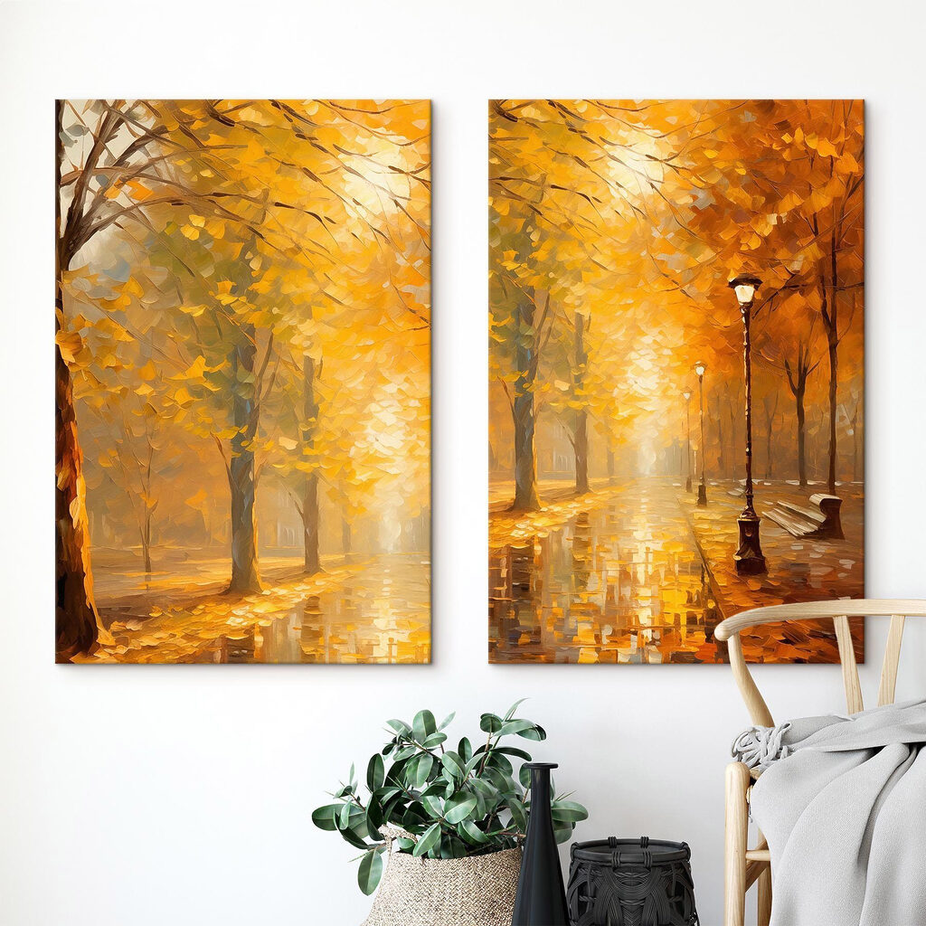 Schilderij van een straat met bomen en een lantaarnpaal — interieur 1