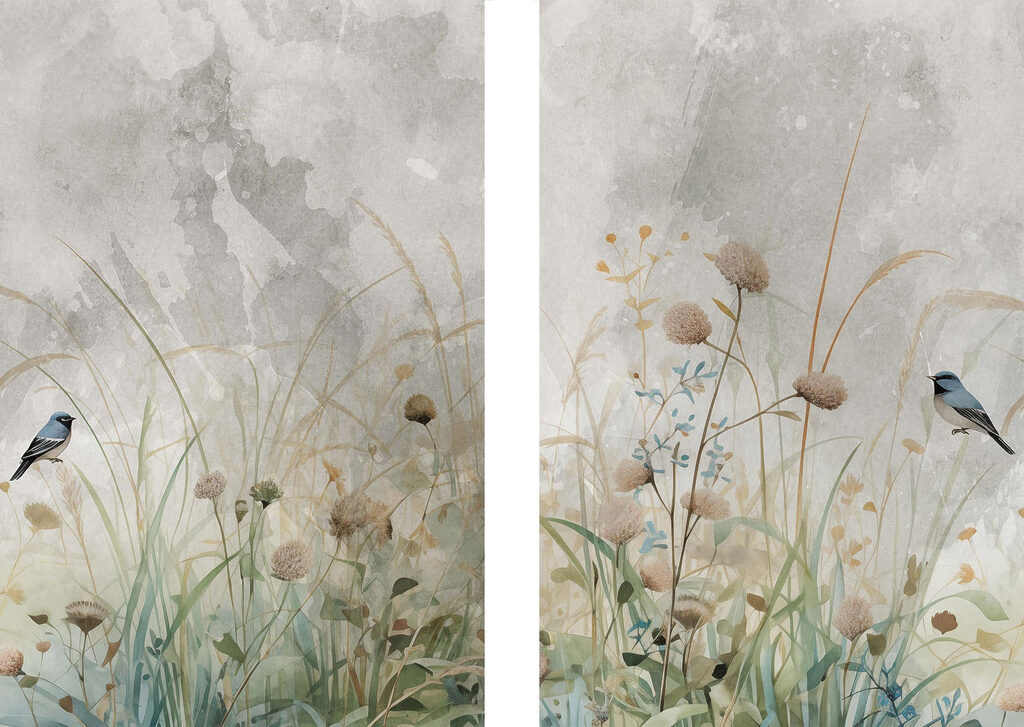 Schilderij van bloemen en gras — volledig ontwerp