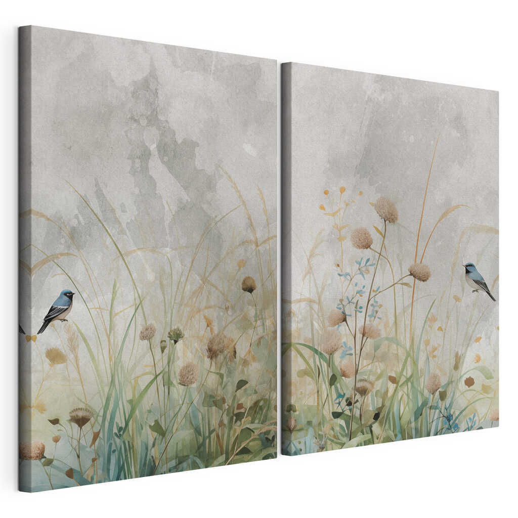 Schilderij van bloemen en gras — productweergave
