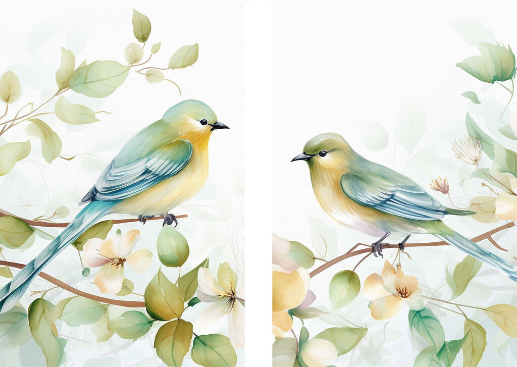 Twee vogels op een tak — volledig ontwerp