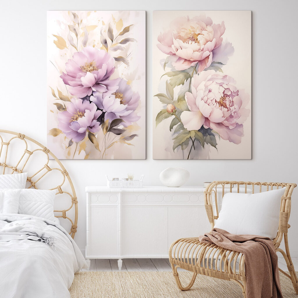 Verfijnde bloesems in zachte tinten in een interieur