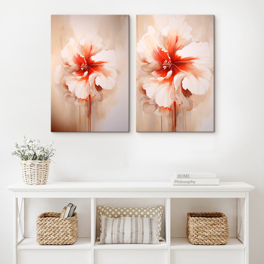 Schilderij van een bloem in een interieur