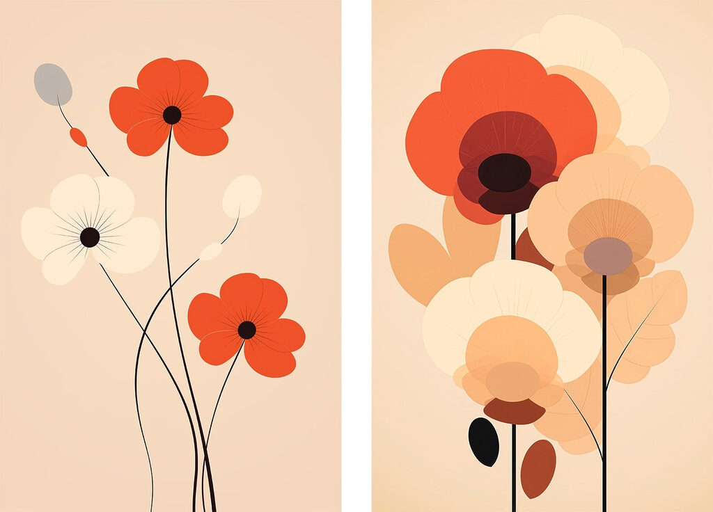 Een paar bloemen in verschillende kleuren — volledig ontwerp