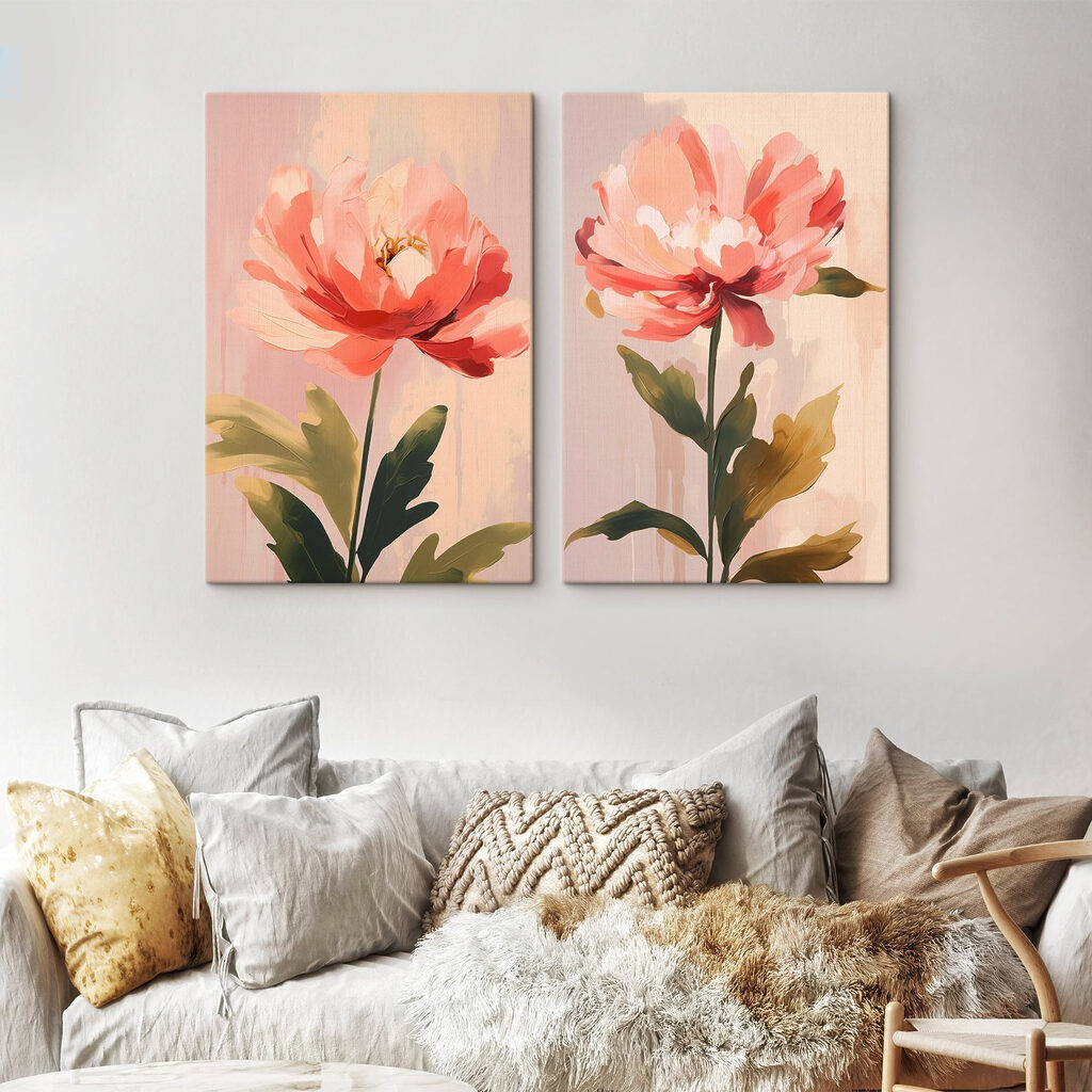 Schilderij van een bloem in een interieur