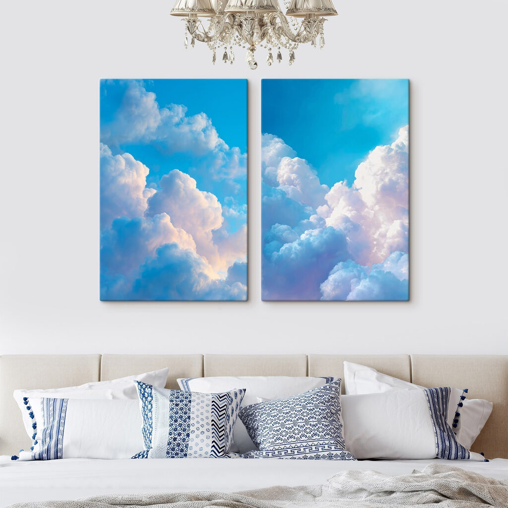 Blauwe lucht met wolken in een interieur