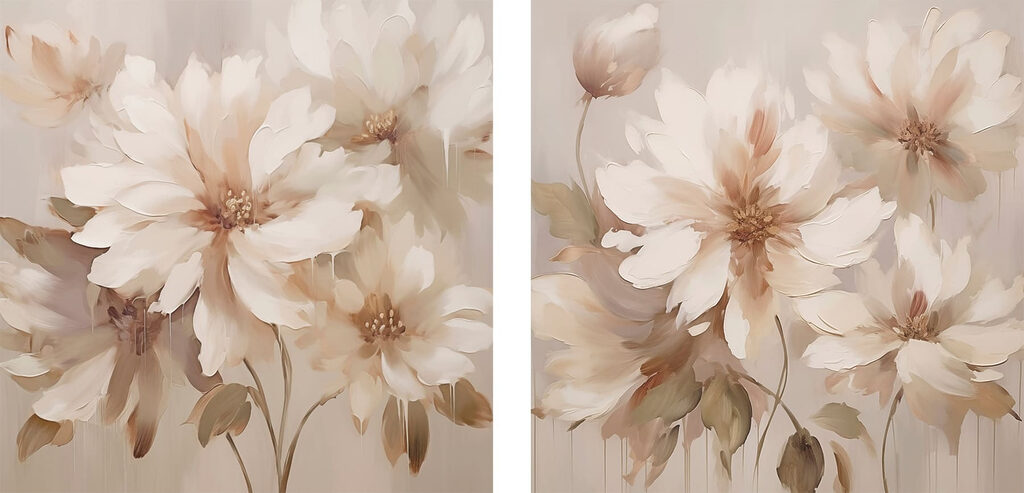 Schilderij van bloemen op een beige achtergrond — volledig ontwerp