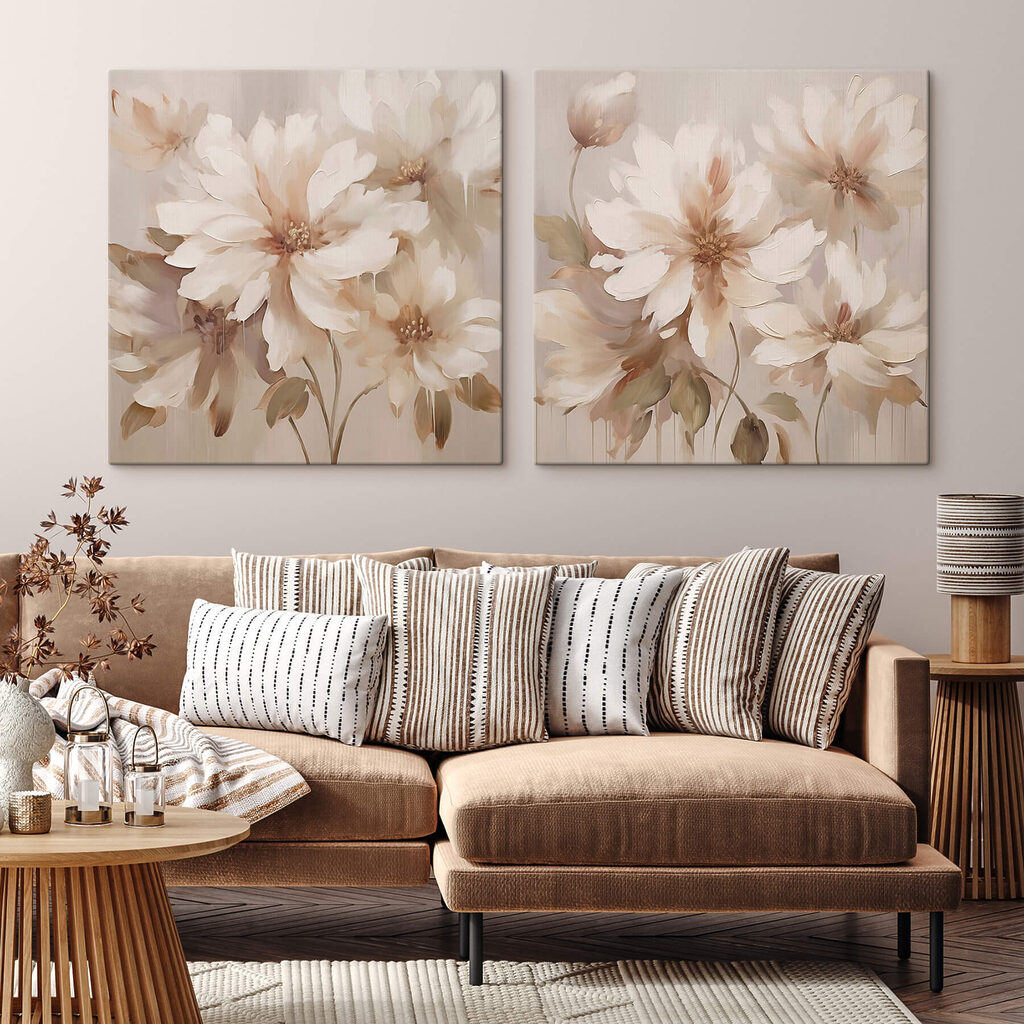 Schilderij van bloemen op een beige achtergrond — interieur 1