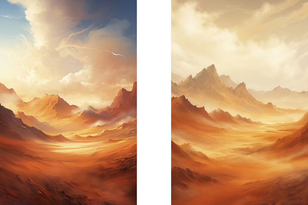 Screenshot van een schilderij van een woestijnlandschap — volledig ontwerp
